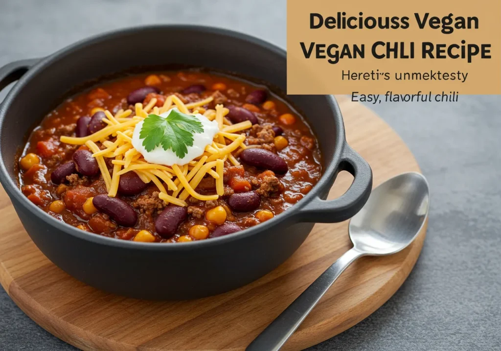 A steaming bowl of hearty vegan chili recipe topped with fresh cilantro and served with a side of crusty bread.