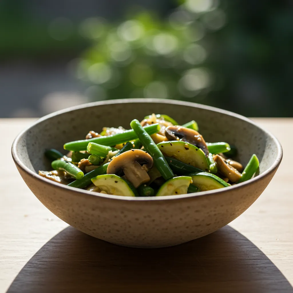 Spring Vegetable Stir-Fry with Lemon-Garlic Dressing