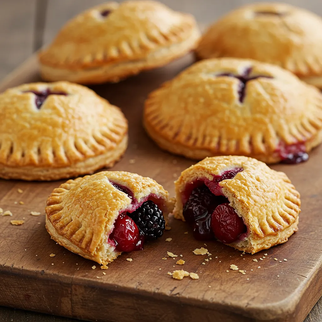 Side-by-side comparison of a golden, flaky hand pie and a beautifully decorated fruit tart, highlighting their crusts and fillings.