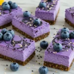 Blueberry and Yuzu Cheesecake Bars with Black Sesame Swirl