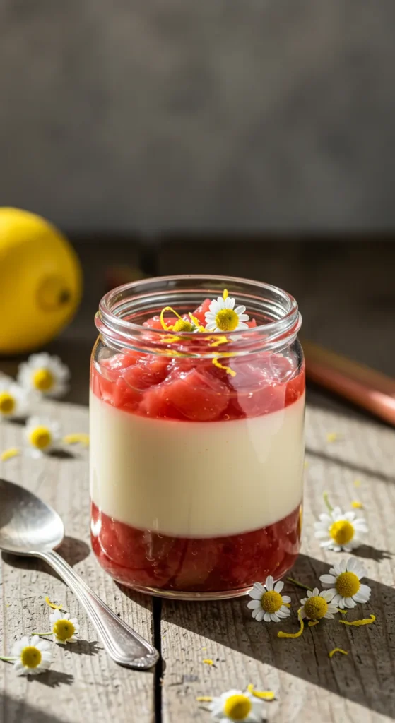 Honeyed Chamomile Panna Cotta with Rhubarb Ginger Compote Recipe