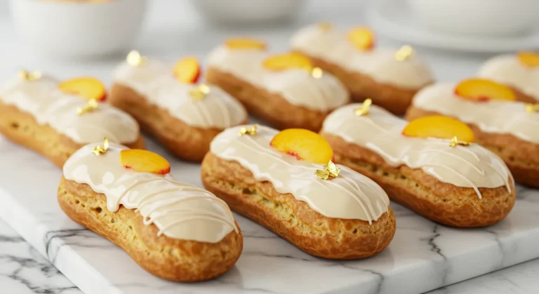 Peach and Saffron Éclairs with White Chocolate Glaze recipe