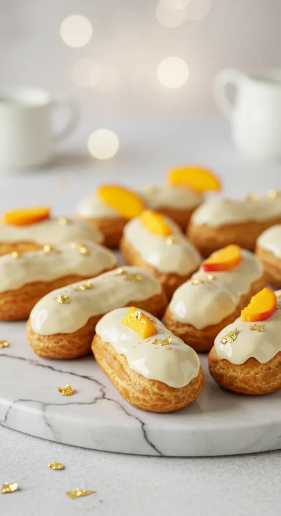 Peach and Saffron Éclairs with White Chocolate Glaze recipe