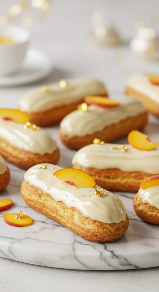 Peach and Saffron Éclairs with White Chocolate Glaze recipe