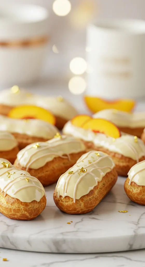 Peach and Saffron Éclairs with White Chocolate Glaze recipe