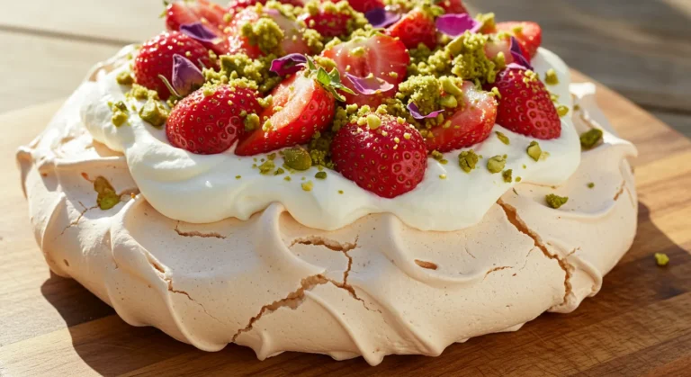 Strawberry and Rosewater Pavlova with Pistachio Crumble RECIPE