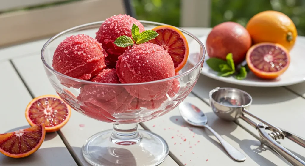 Blood Orange and Jasmine Sorbet with Mint Sugar