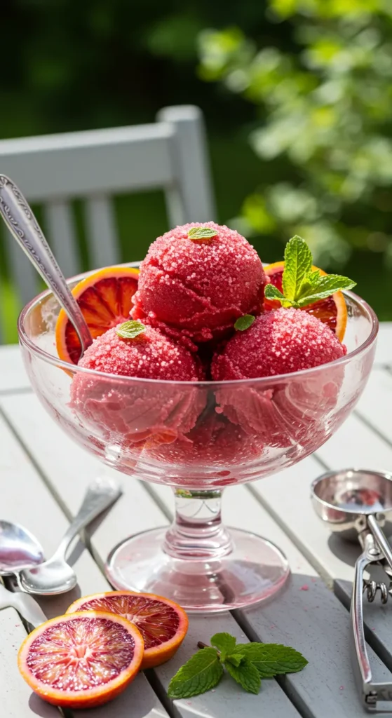 Blood Orange and Jasmine Sorbet with Mint Sugar