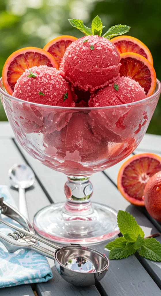 Blood Orange and Jasmine Sorbet with Mint Sugar