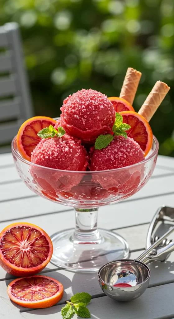 Blood Orange and Jasmine Sorbet with Mint Sugar